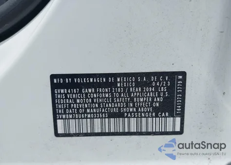 2023 Volkswagen Jetta 1.5T Sport из США, поврежденный, VIN 3VWBM7BU6PM033563